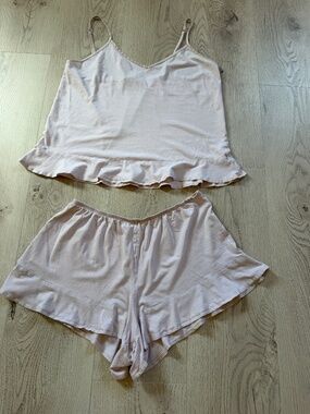 Victoria's Secret Light Pink Cotton Pajamas Set Shorts ( S) & Top ( M) Set